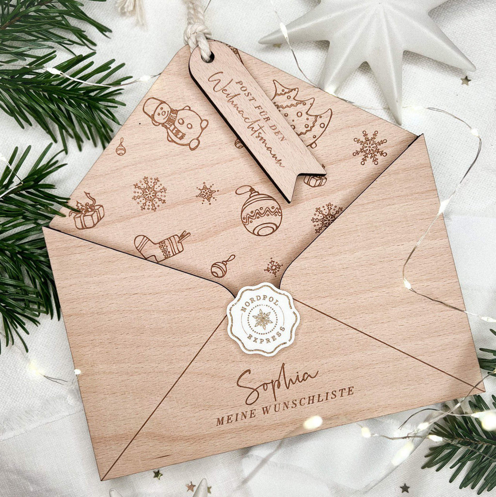 Geschenk Liste - Personalisierter Holz-Briefumschlag für Kinder