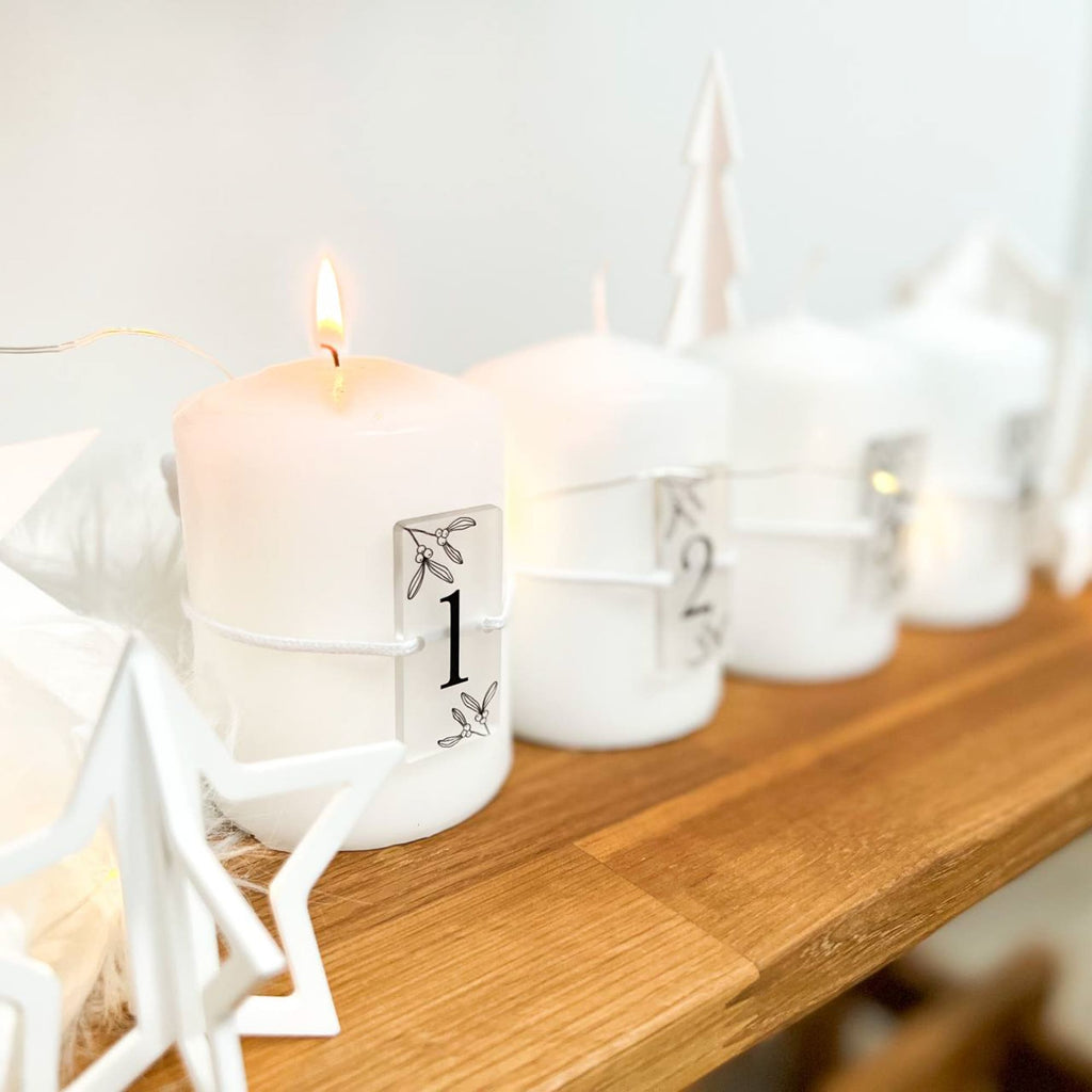Adventskranzanhänger Zahlen Set „Satiniert“ mit UV-Druck