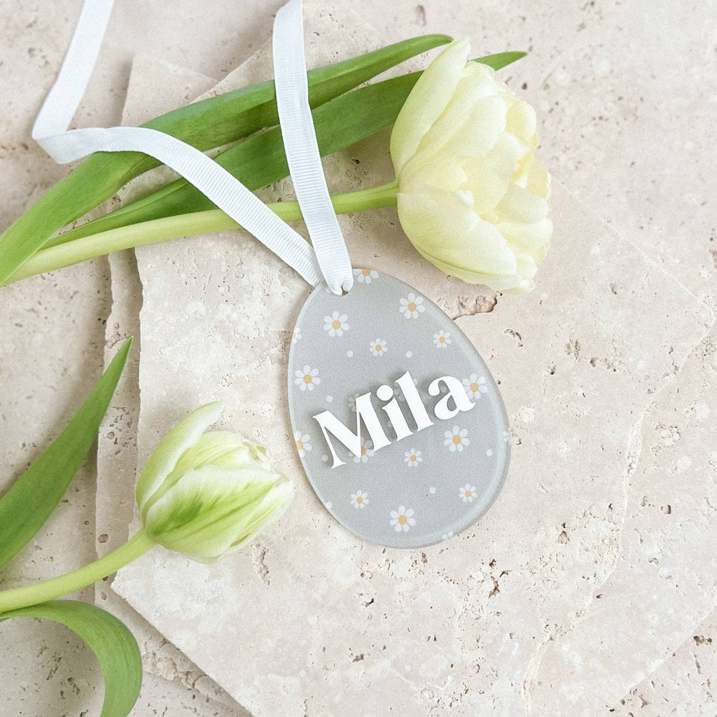 Anhänger Osterei aus Acryl "Blume" mit 3D Name | personalisiert