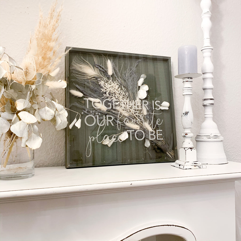 3D Bilderrahmen mit Trockenblumen | grau