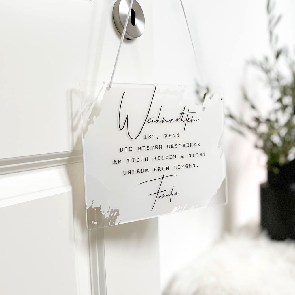 Weihnachtsdeko Schild aus Acryl „Weihnachten ist …“ in Weiß