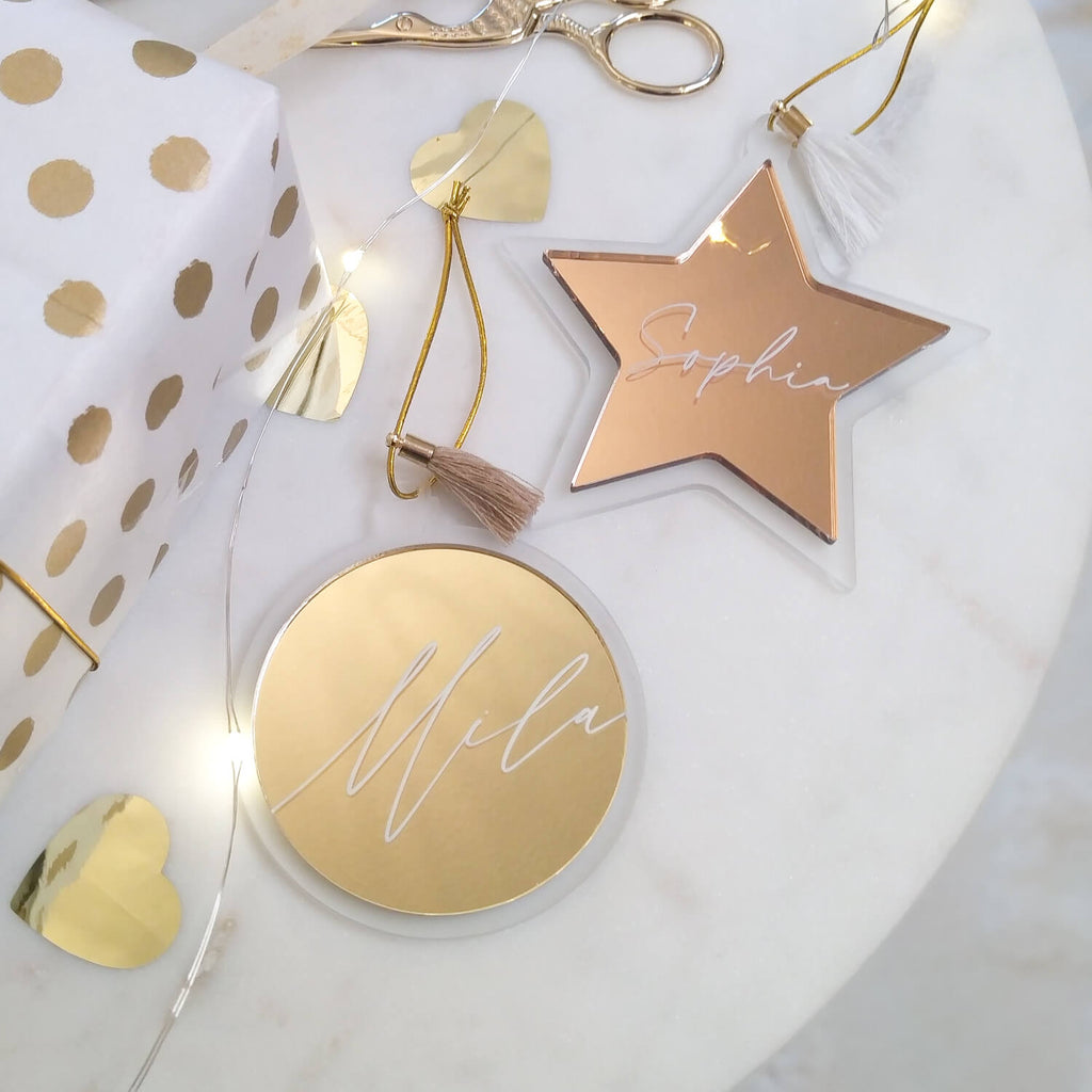 Personalisierter Weihnachtsschmuck Anhänger Spiegelgold