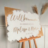 Willkommensschild auf Acryl mit Blattgold personalisiert