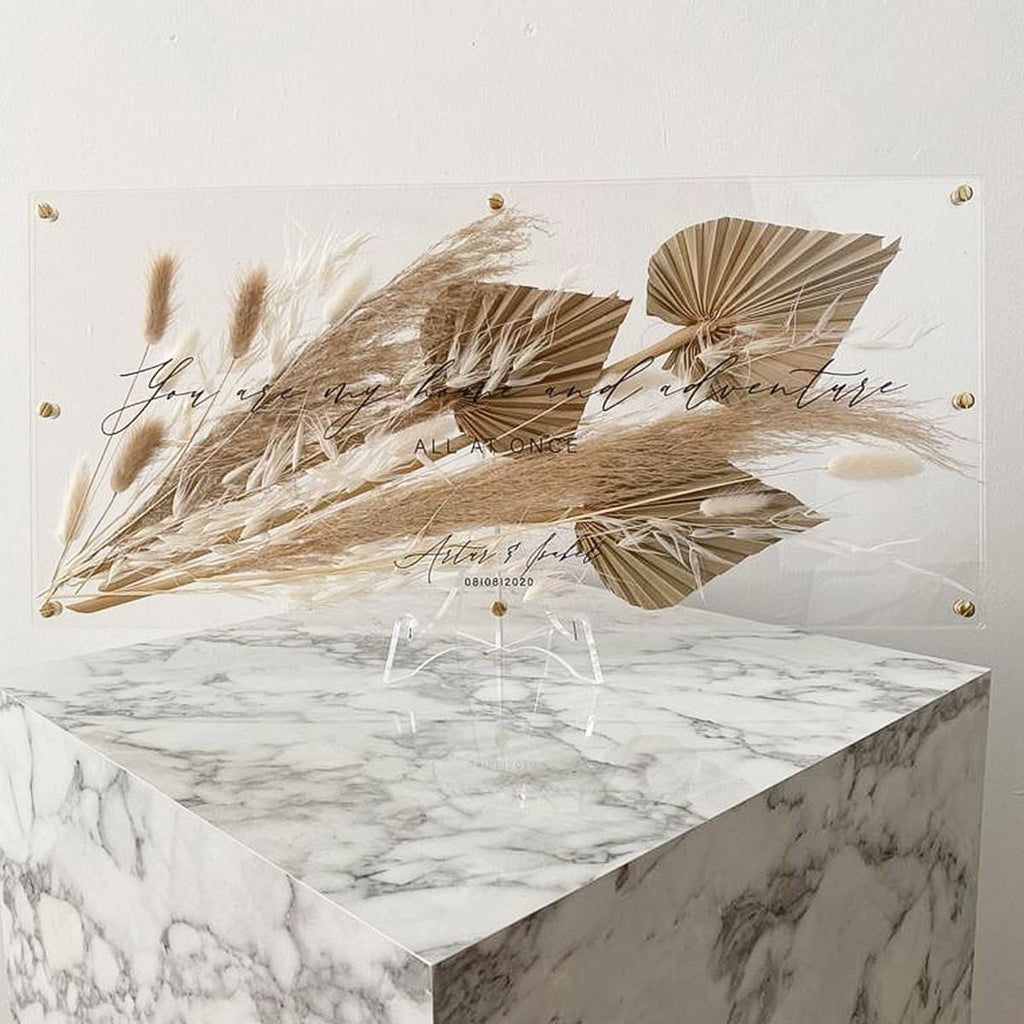 Pressed Dried Flowers Acrylic Sign | rectangular | personalised