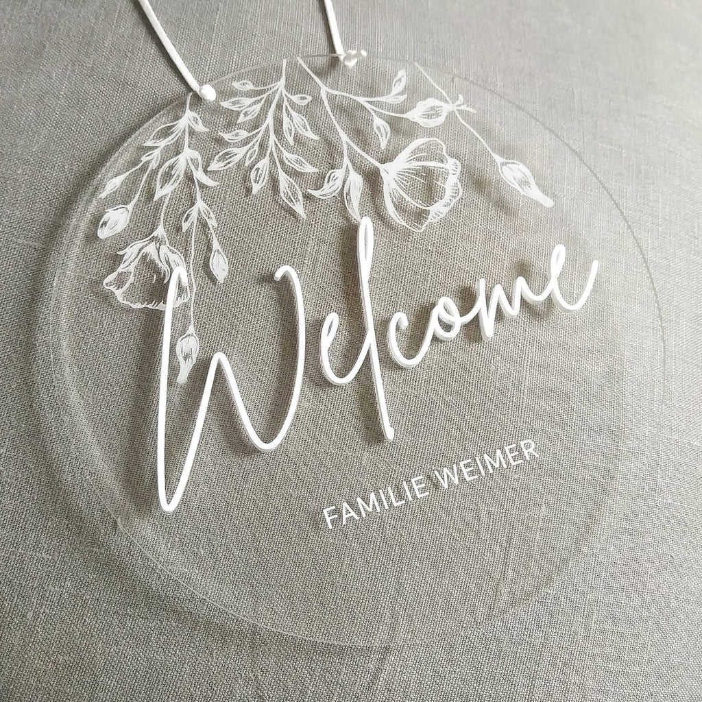 Personalisiertes Türschild aus Acryl mit Familiennamen und 3D Schrift