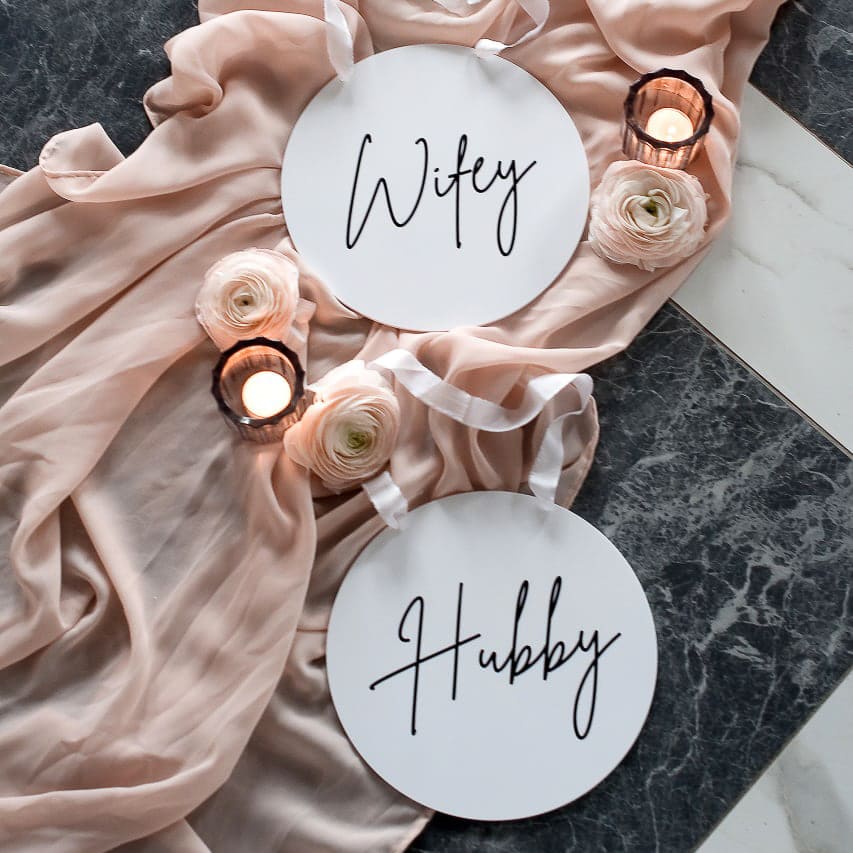stuhlschild hochzeit acryl rund weiß
