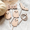 Cake Topper aus Holz mit Halloween Motiven als Geist, Kürbis, Fledermaus und Boo