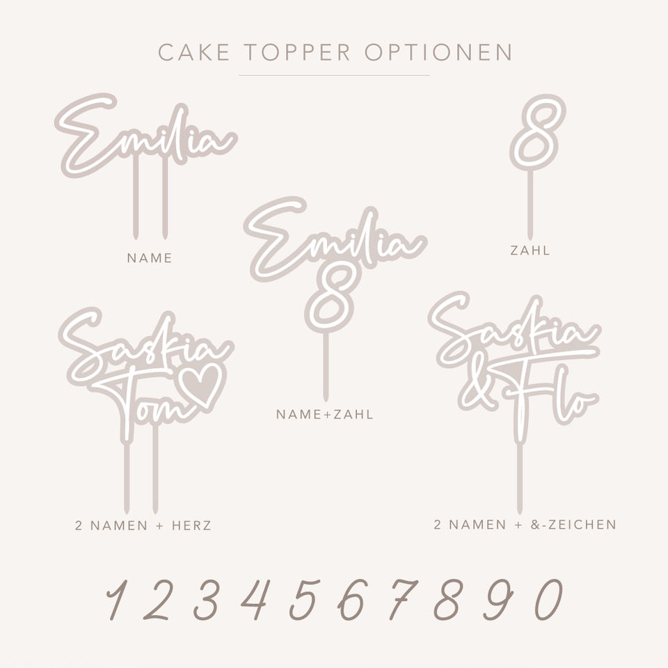 Cake Topper Optionen mit Namen und Zahl