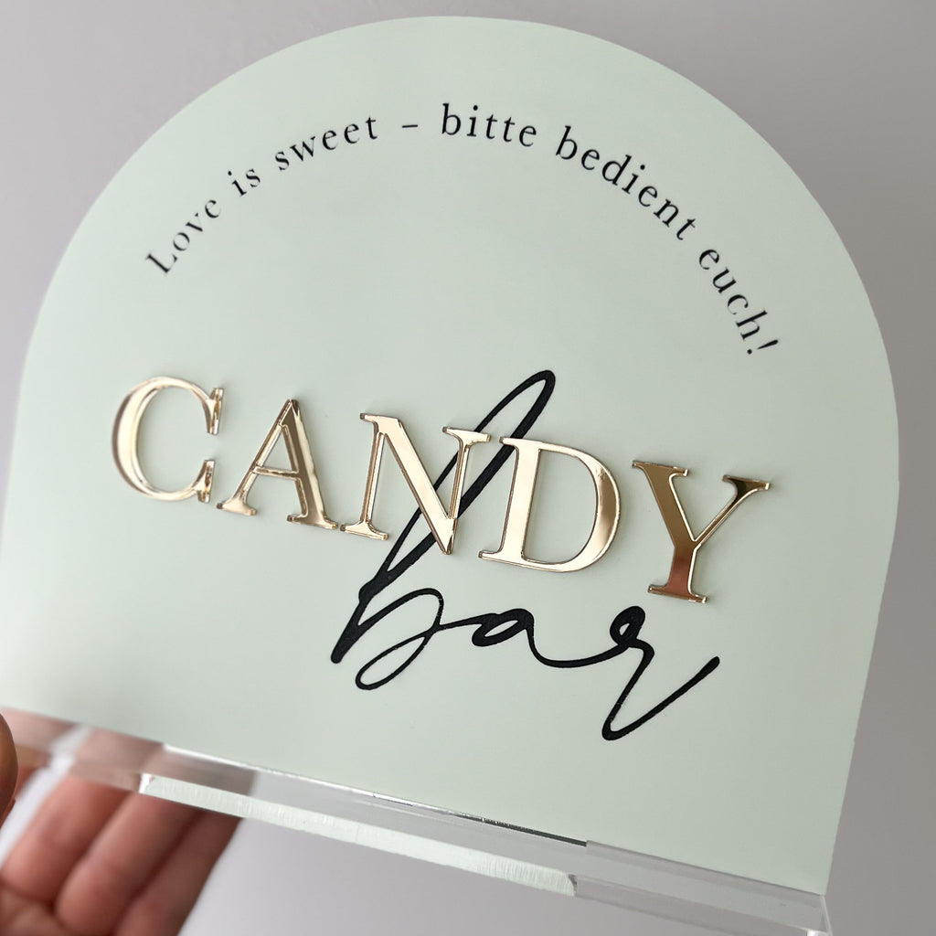 Candybar Schild aus Acryl | Hochzeit | 3D Schrift | mit Fuß