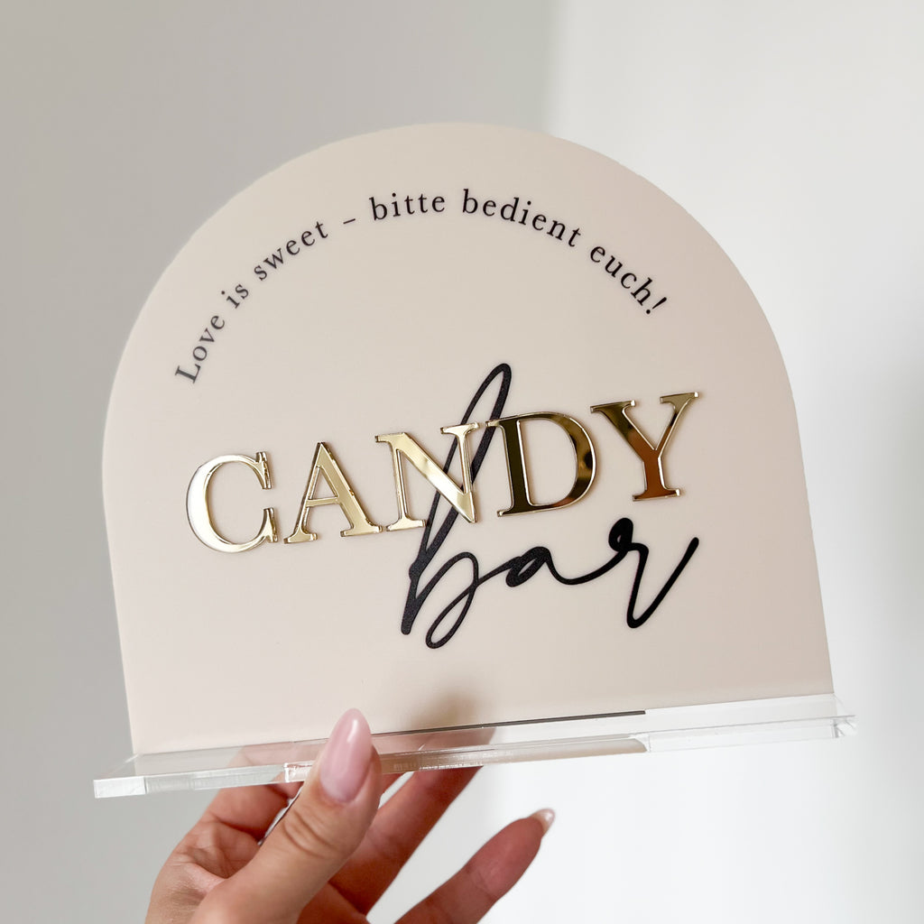 Candybar Schild aus Acryl | Hochzeit | 3D Schrift | mit Fuß