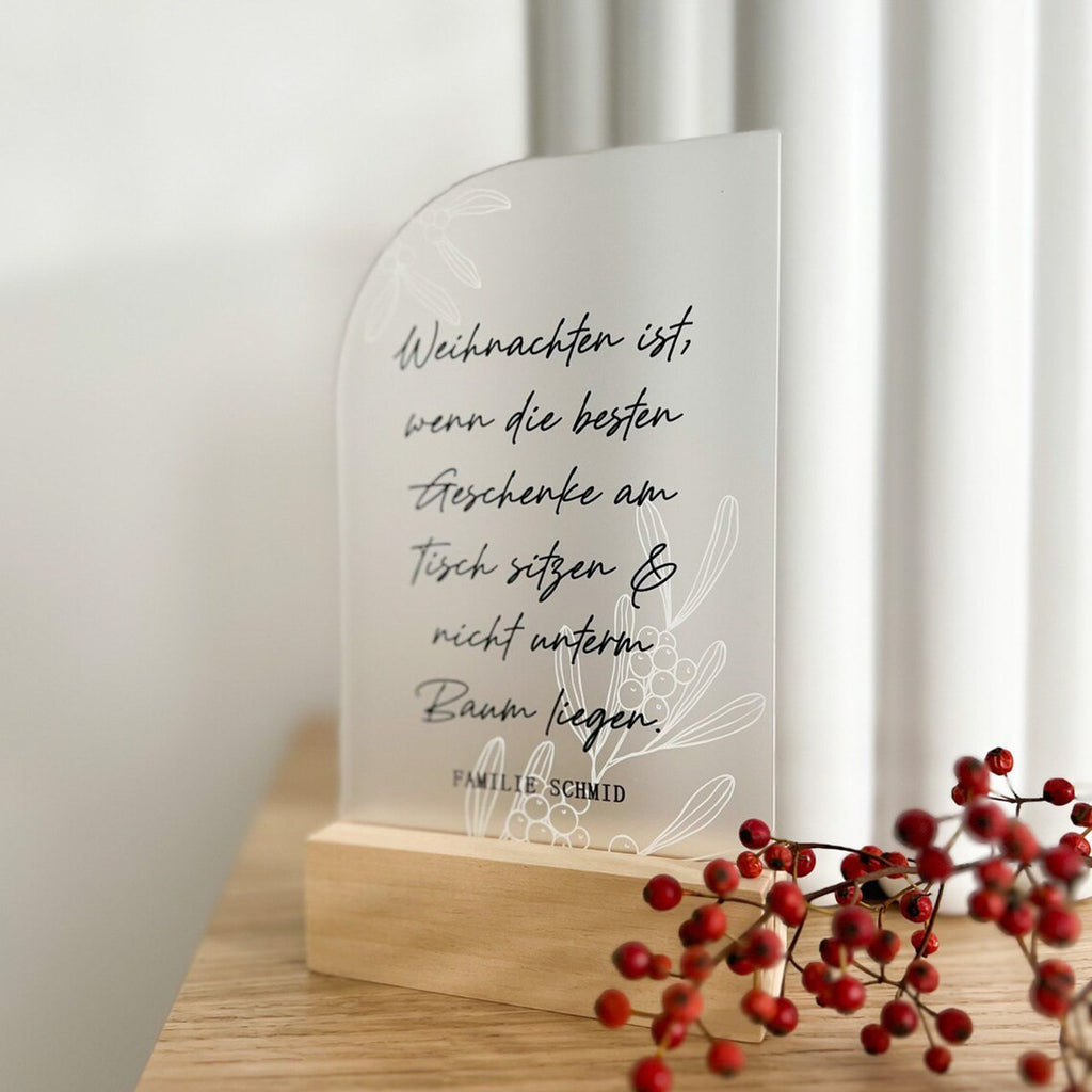 Acrylic card for Christmas with wooden base | Personalized