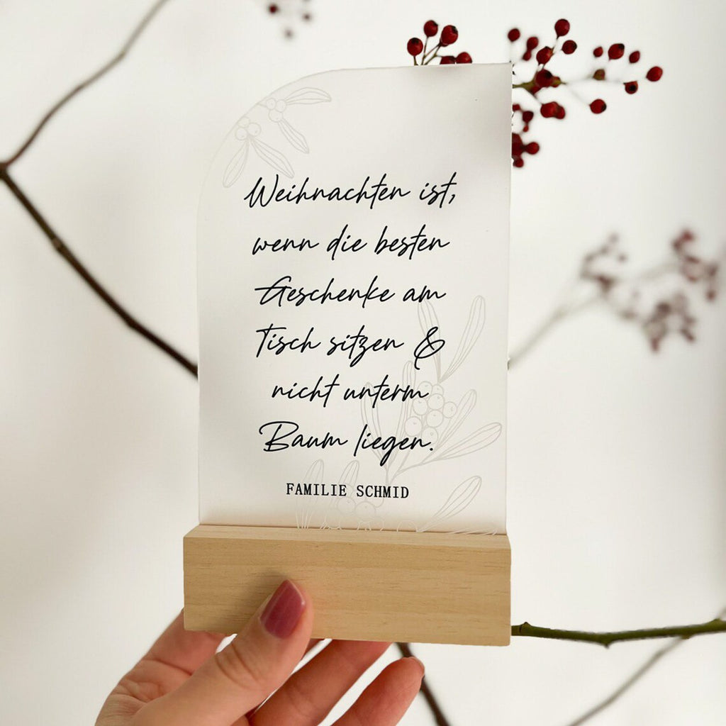 Acrylkarte zu Weihnachten mit Holzfuß | Personalisiert