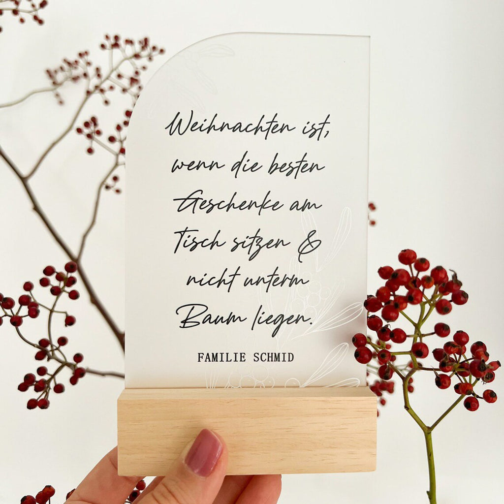 Acrylkarte zu Weihnachten mit Holzfuß | Personalisiert