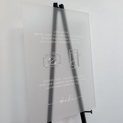 Schild "Handyfreie Trauung" aus Acryl mit 3D Symbolen, clean