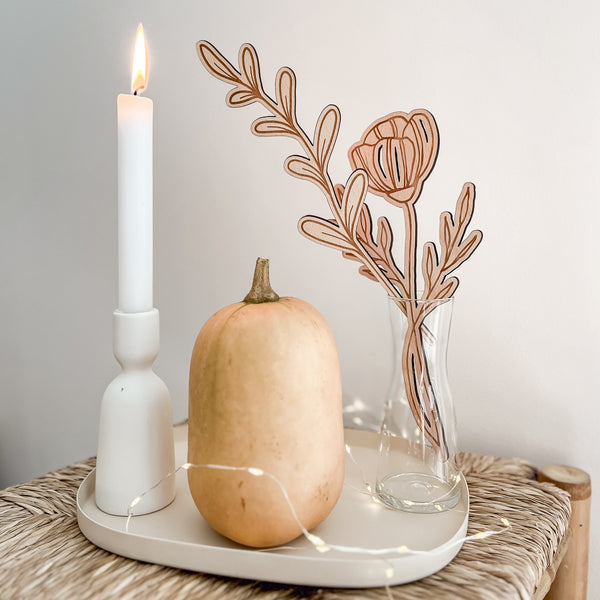 Holzblumen aus Buchenholz mit Gravur