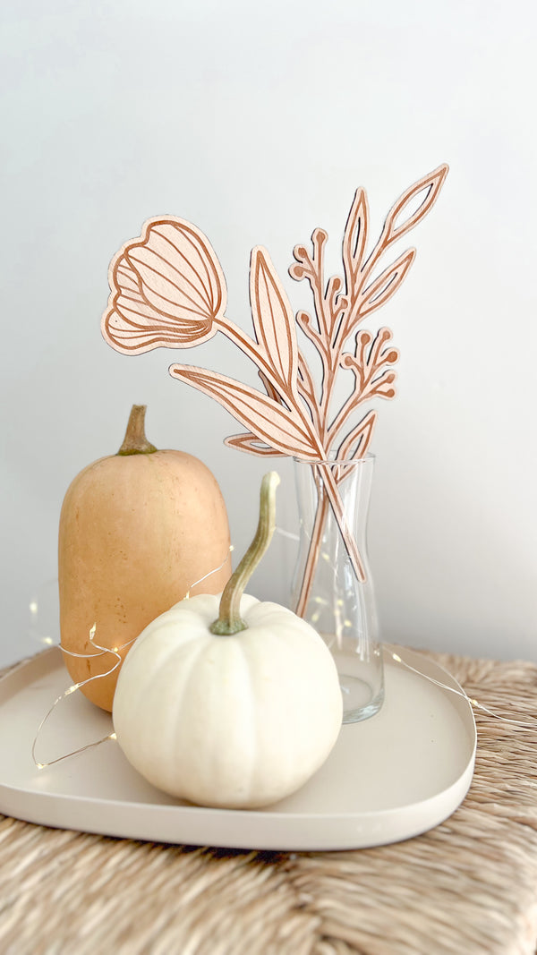 Holzblumen aus Buchenholz mit Gravur