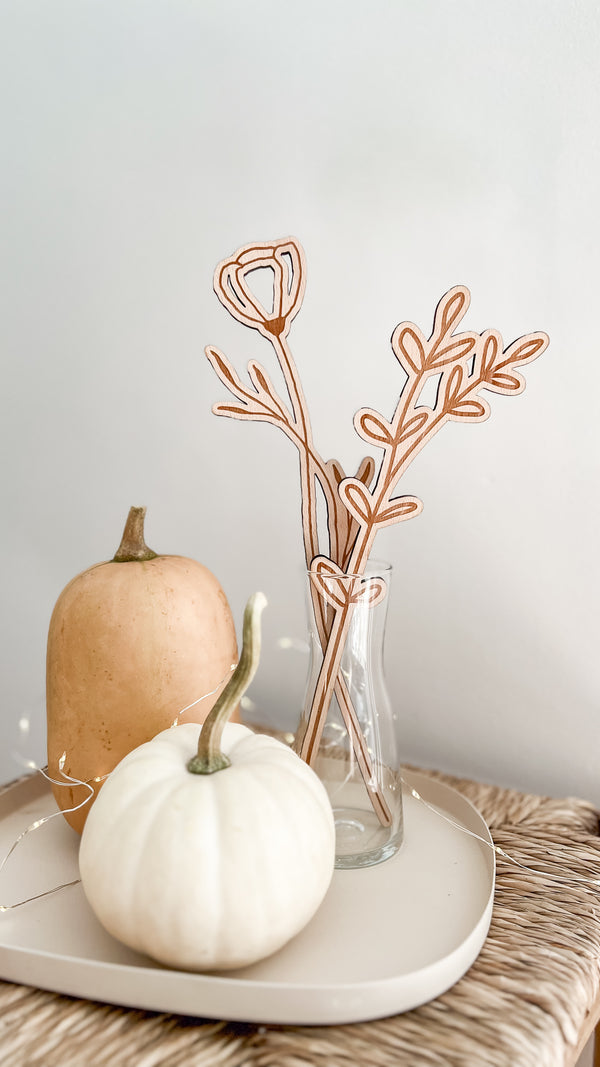 Holzblumen aus Buchenholz mit Gravur