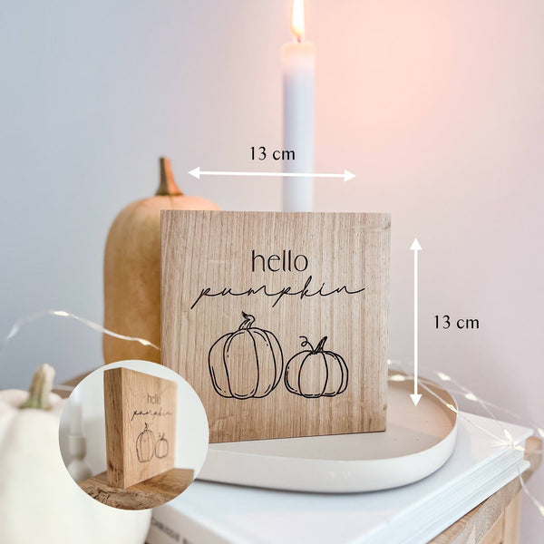 Holzschild Herbst Deko Miniblock “hallo pumpkin”