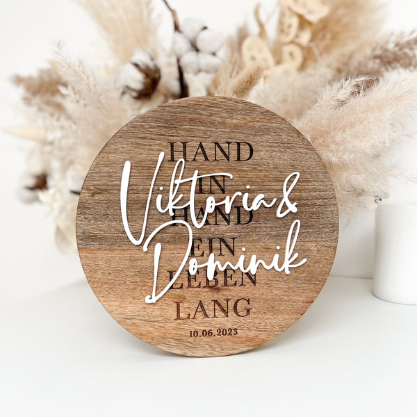 Hochzeitsgeschenk_Holzschild_Gravur_Namen aus Acryl_personalisiert