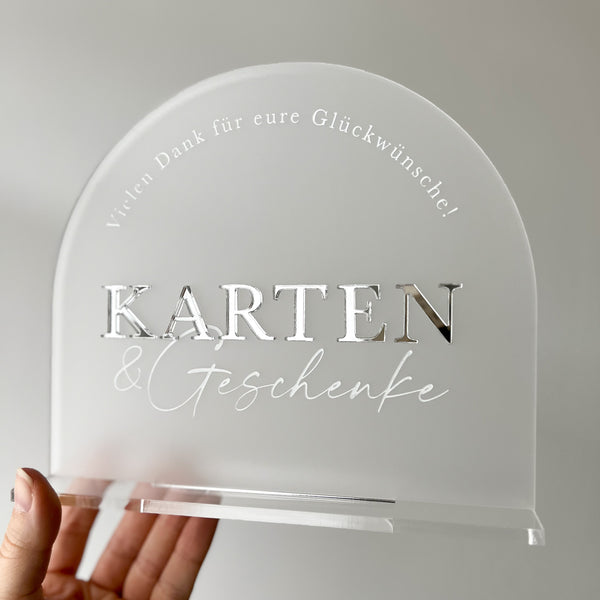 Geschenketisch Schild aus Acryl | Hochzeit | 3D Schrift | mit Fuß