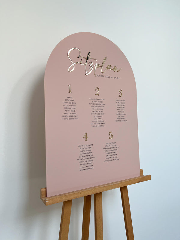 Seating plan sign made of acrylic transparent "Our table plan"