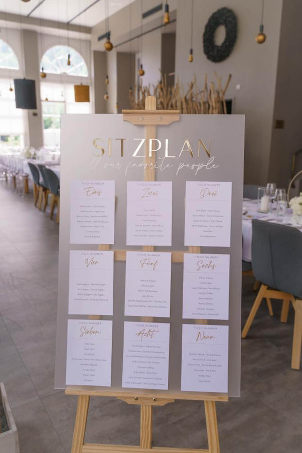 Gästeliste & Tischnummern auf Sitzplan Hochzeit 