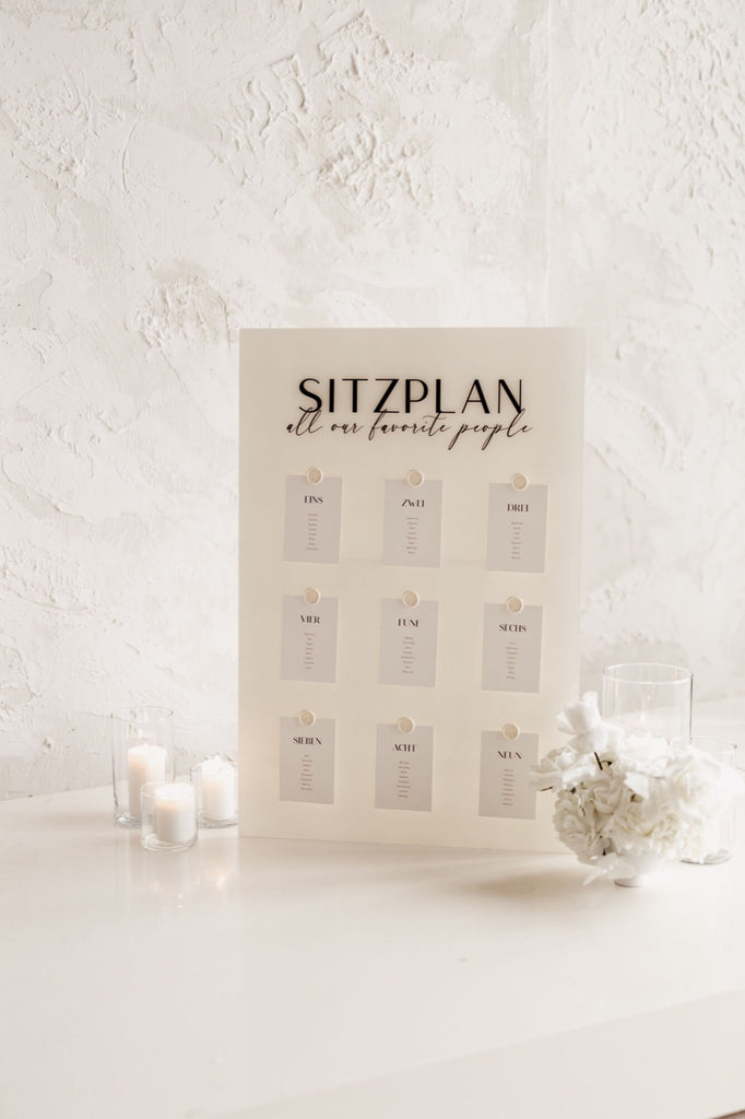 Sitzplan Hochzeit „Helena“ mit passenden Platzkarten & Tischnummern