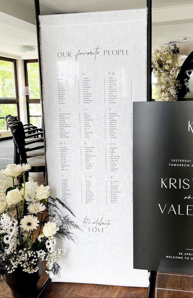 Sitzplan aus Stoff für Hochzeit - individuell personalisierbar