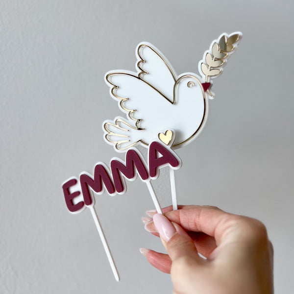 Cake Topper zur Taufe, Name und Taube