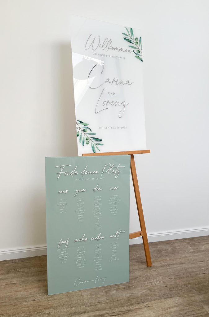 Seating plan sign made of acrylic transparent "Our table plan"