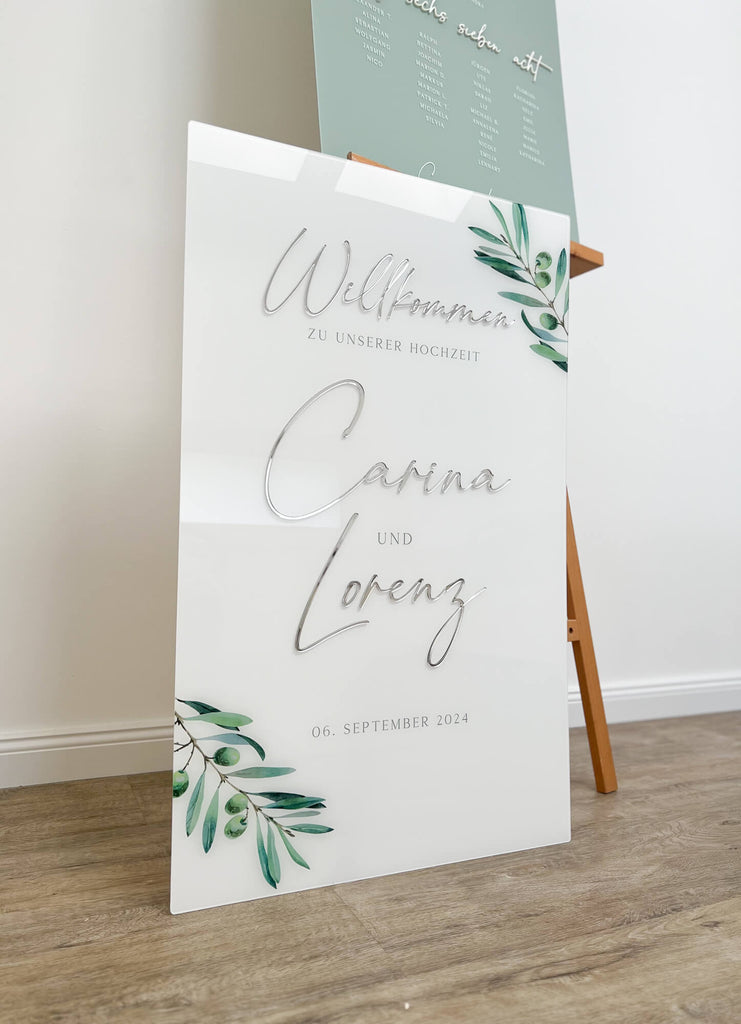 Seating plan sign made of acrylic transparent "Our table plan"