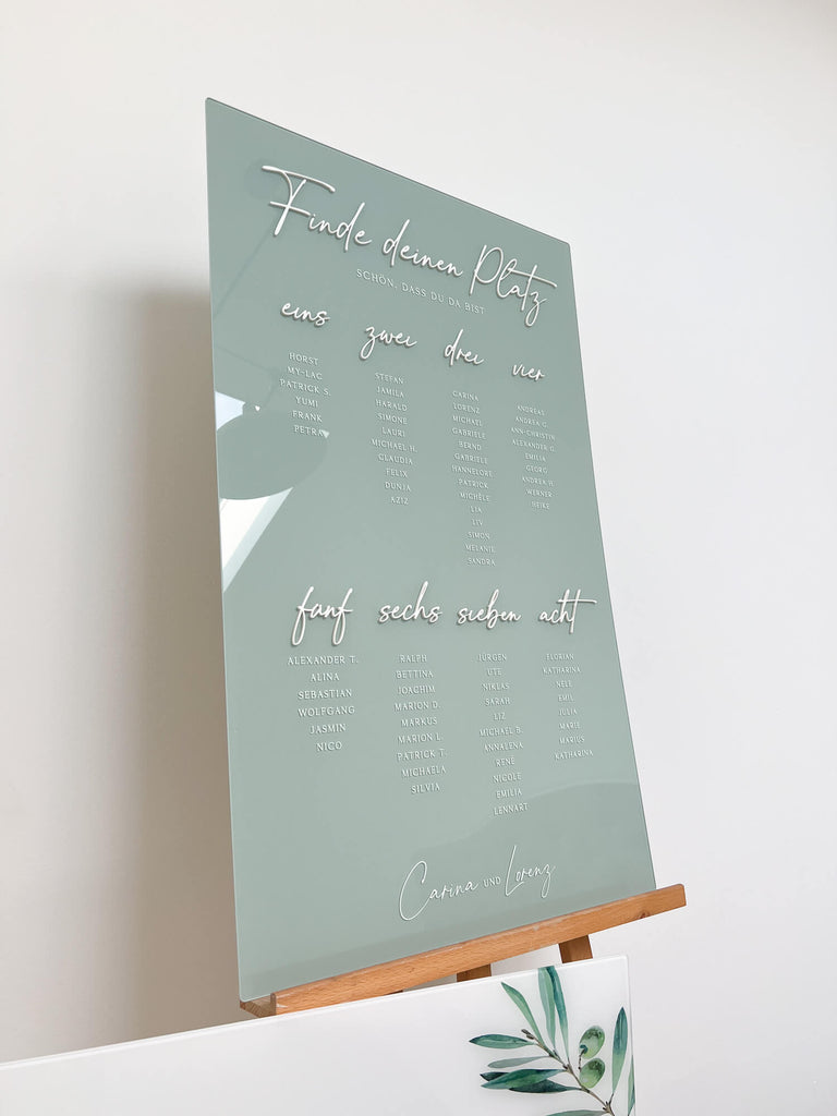 Seating plan sign made of acrylic transparent "Our table plan"