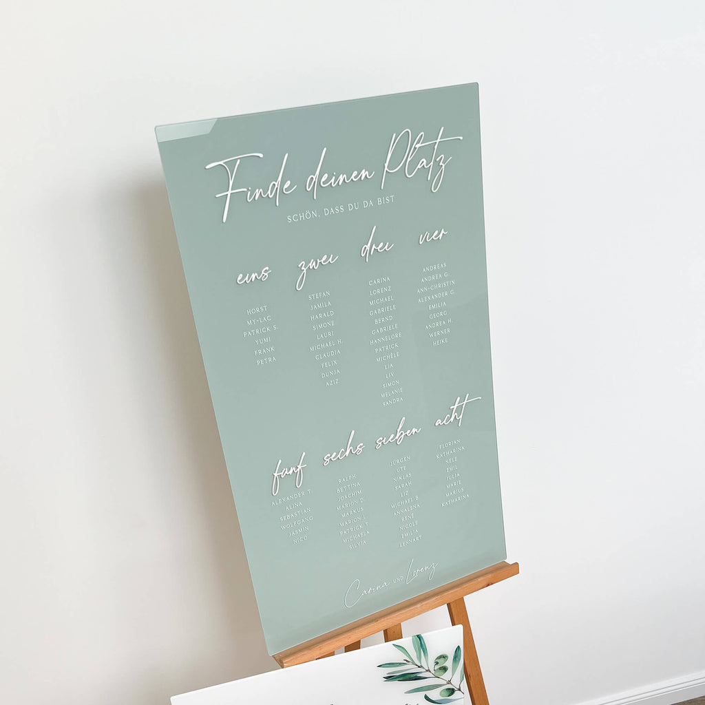 Seating plan sign made of acrylic transparent "Our table plan"