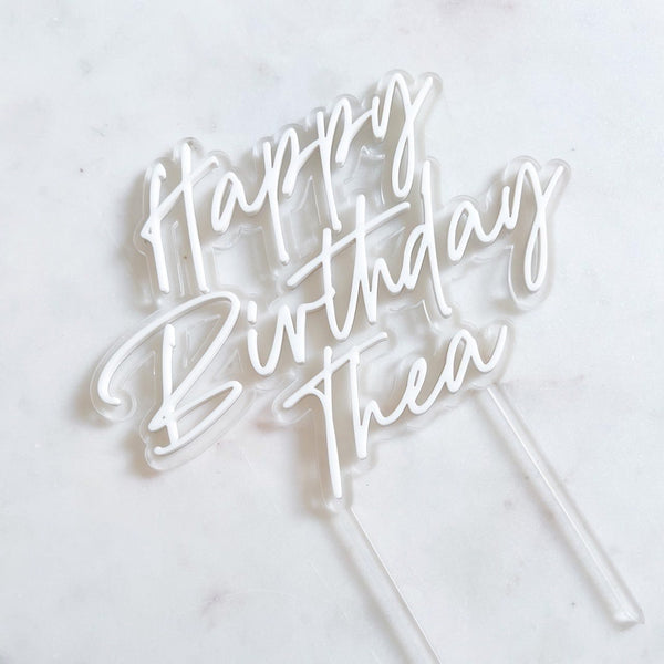Cake Topper aus Acryl mit 3D Schrift - Happy Birthday Name