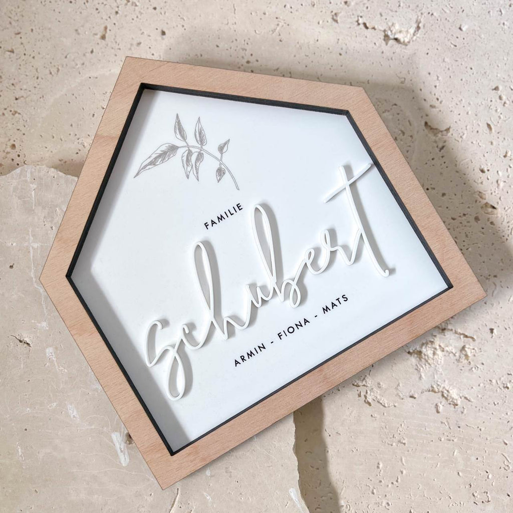 Holzhäuschen Set mit 3D Familiennamen & Spruch | personalisiert