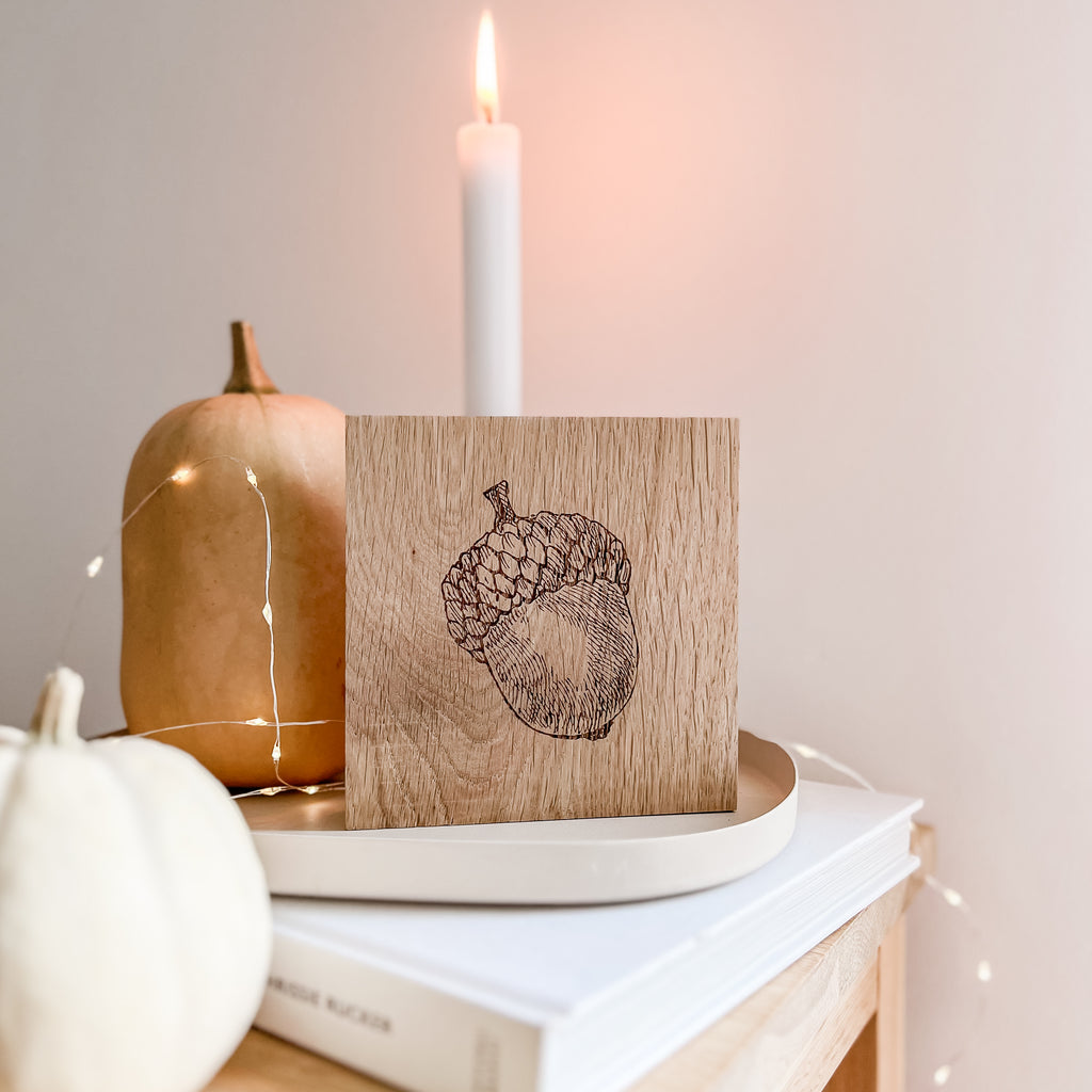 Holzschild Herbst Deko Miniblock “Eichel”
