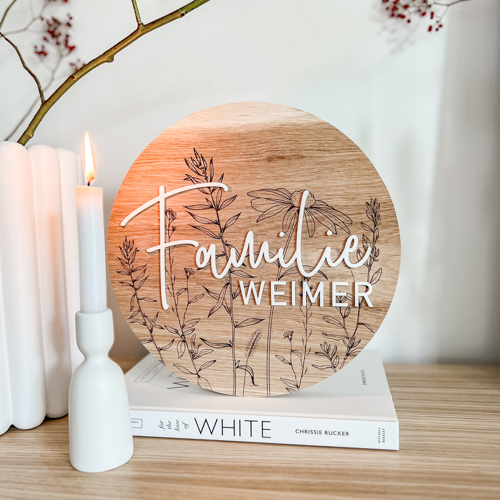 Personalisiertes Holzschild als Familienschild aus Buchenholz