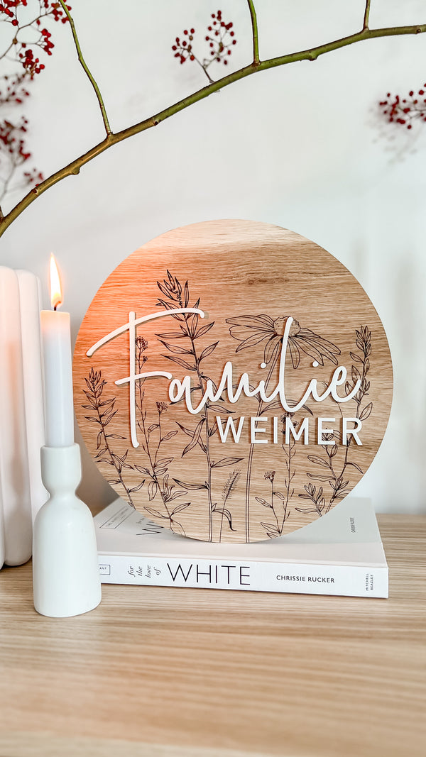 Personalisiertes Holzschild als Familienschild aus Buchenholz
