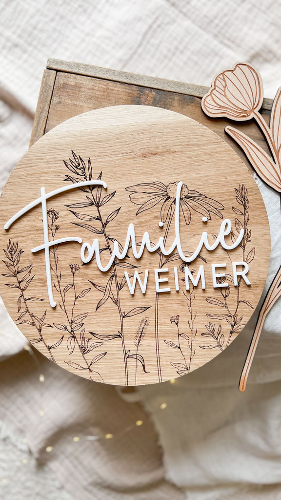 Personalisiertes Holzschild als Familienschild aus Buchenholz