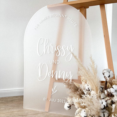 Willkommensschild Hochzeit mit 3D Schrift „Abgerundet" | personalisiert