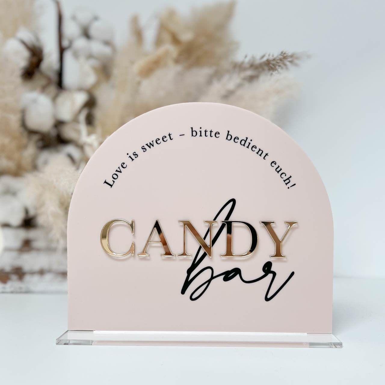 Candybar Schild aus Acryl Hochzeit 3D Schrift mit Fuß