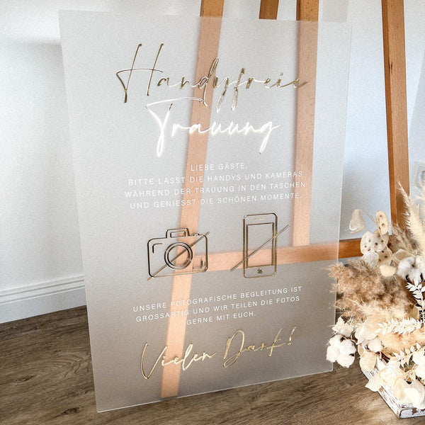 Hochzeitsschild "Handyfreie Trauung" aus Acryl mit 3D Schrift & Spruch | Unplugged Wedding