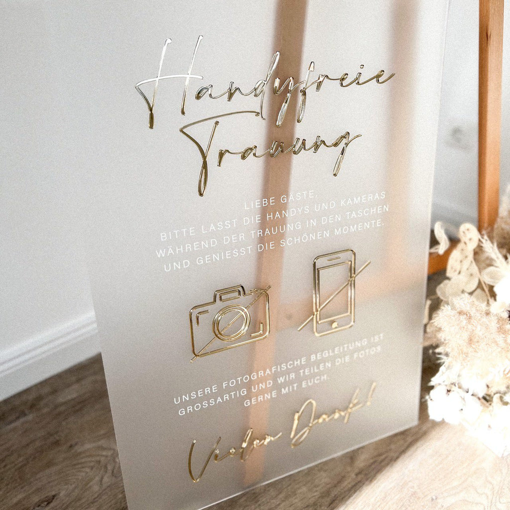 Hochzeitsschild "Handyfreie Trauung" aus Acryl mit 3D Schrift & Spruch | Unplugged Wedding