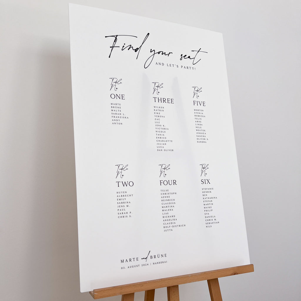 Sitzplan Hochzeit „Amélie“ – personalisiert – Acrylglas – modern