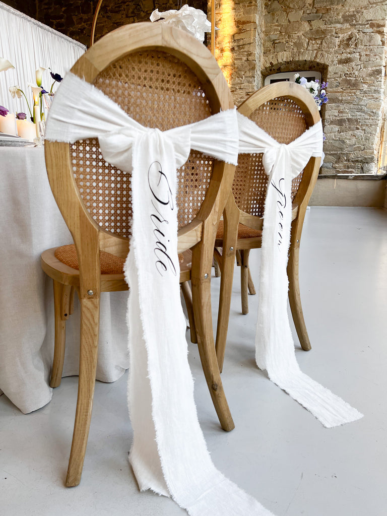 Handgemachte Leinenstuhlschleifen für Hochzeitsfeier
