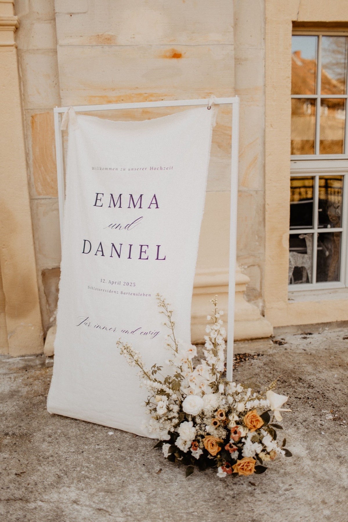 Willkommensbanner aus Stoff für Hochzeit - personalisiert - aus Leinenstoff