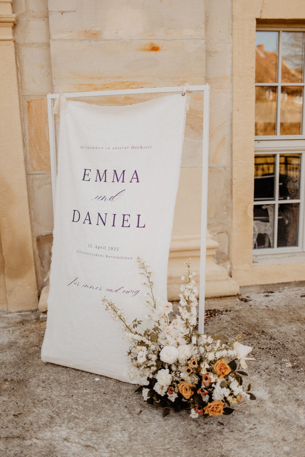 Willkommensbanner aus Stoff für Hochzeit - personalisiert - aus Leinenstoff