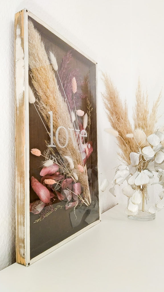 3D Bilderrahmen mit Trockenblumen I braun