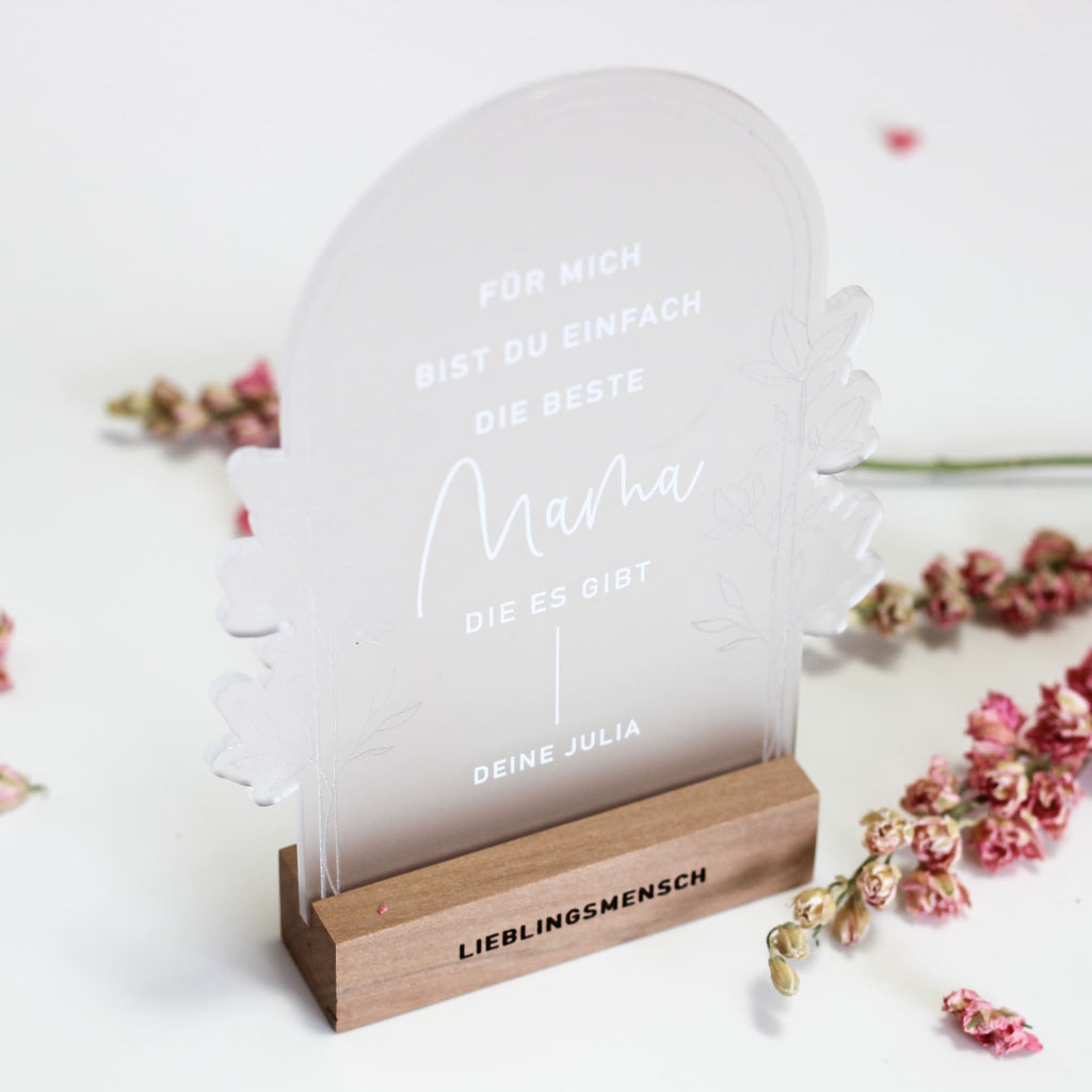 Acrylkarte Muttertagskarte Geschenkkarte Oma individuellem Spruch Holzfuß Geschenk