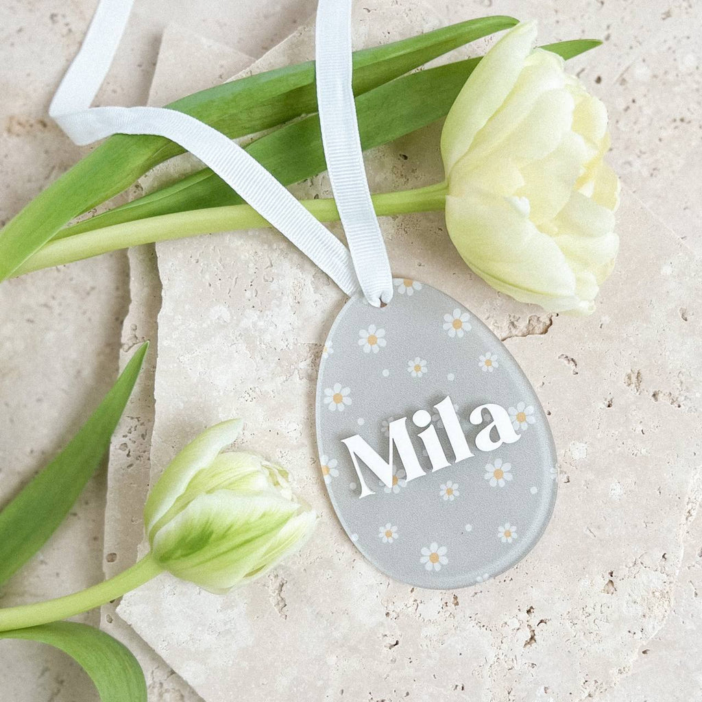 Anhänger Osterei aus Acryl "Blume" mit 3D Name | personalisiert